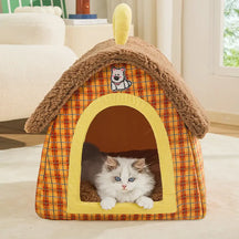 Caverne chat peluche vintage carreaux chaude pliable chien