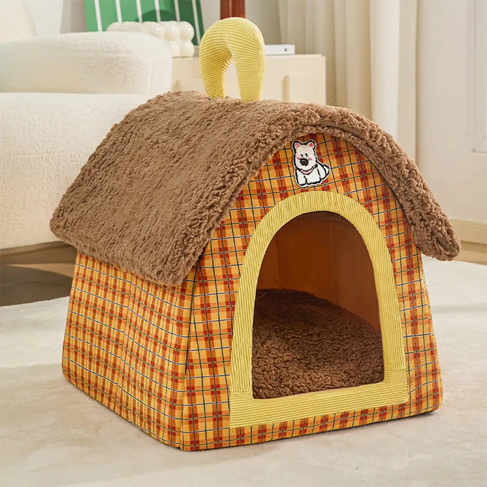 Caverne chat peluche vintage carreaux chaude pliable chien