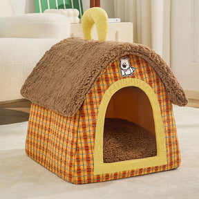 Caverne chat peluche vintage carreaux chaude pliable chien