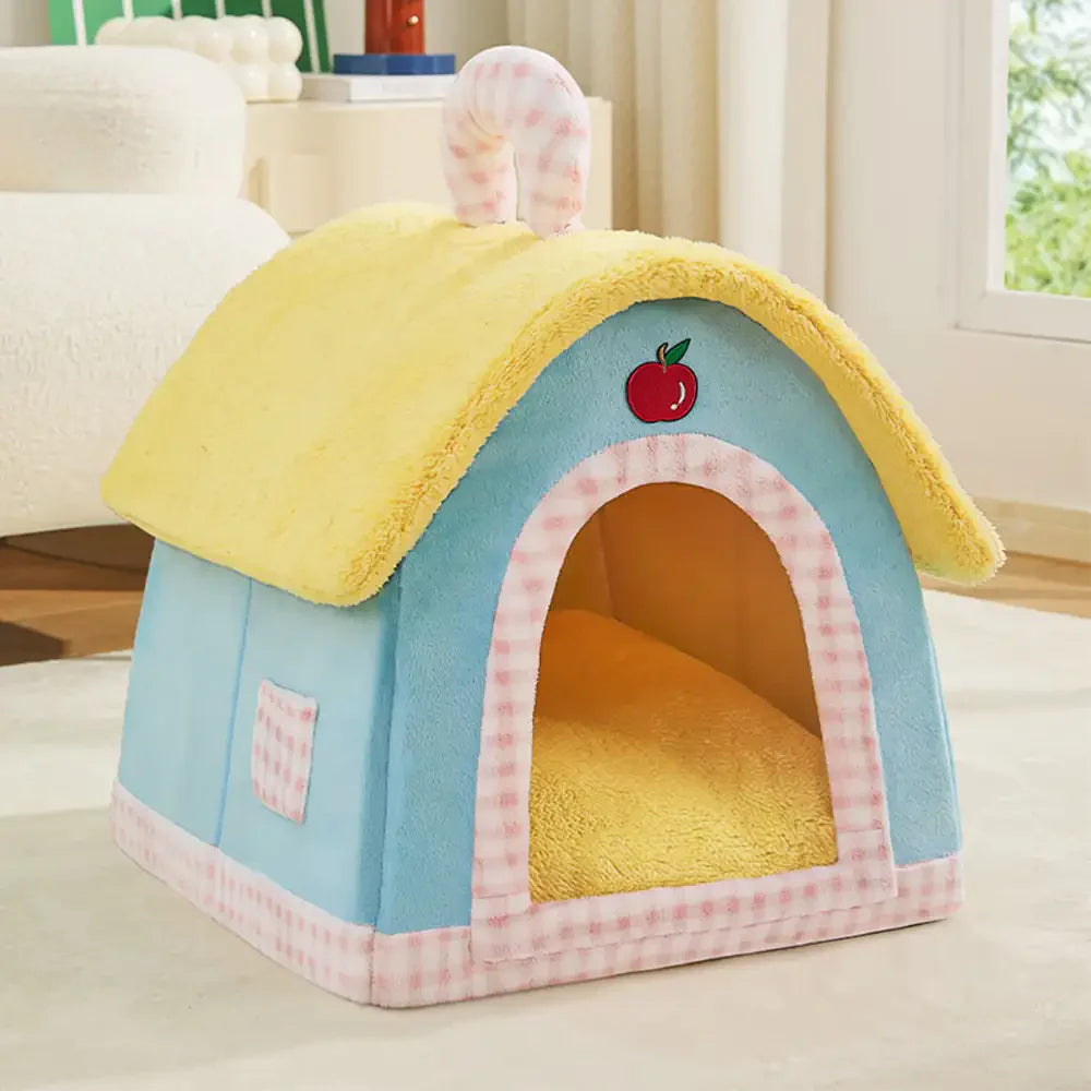 Caverne chat peluche vintage carreaux chaude pliable chien