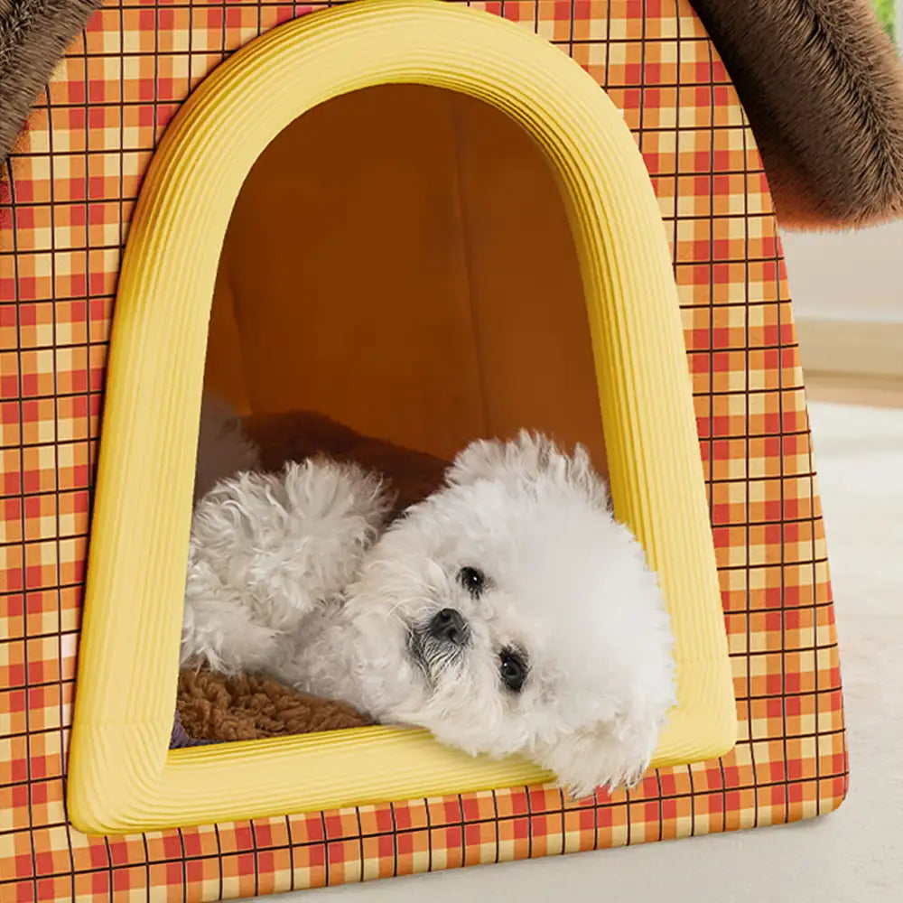 Caverne chat peluche vintage carreaux chaude pliable chien