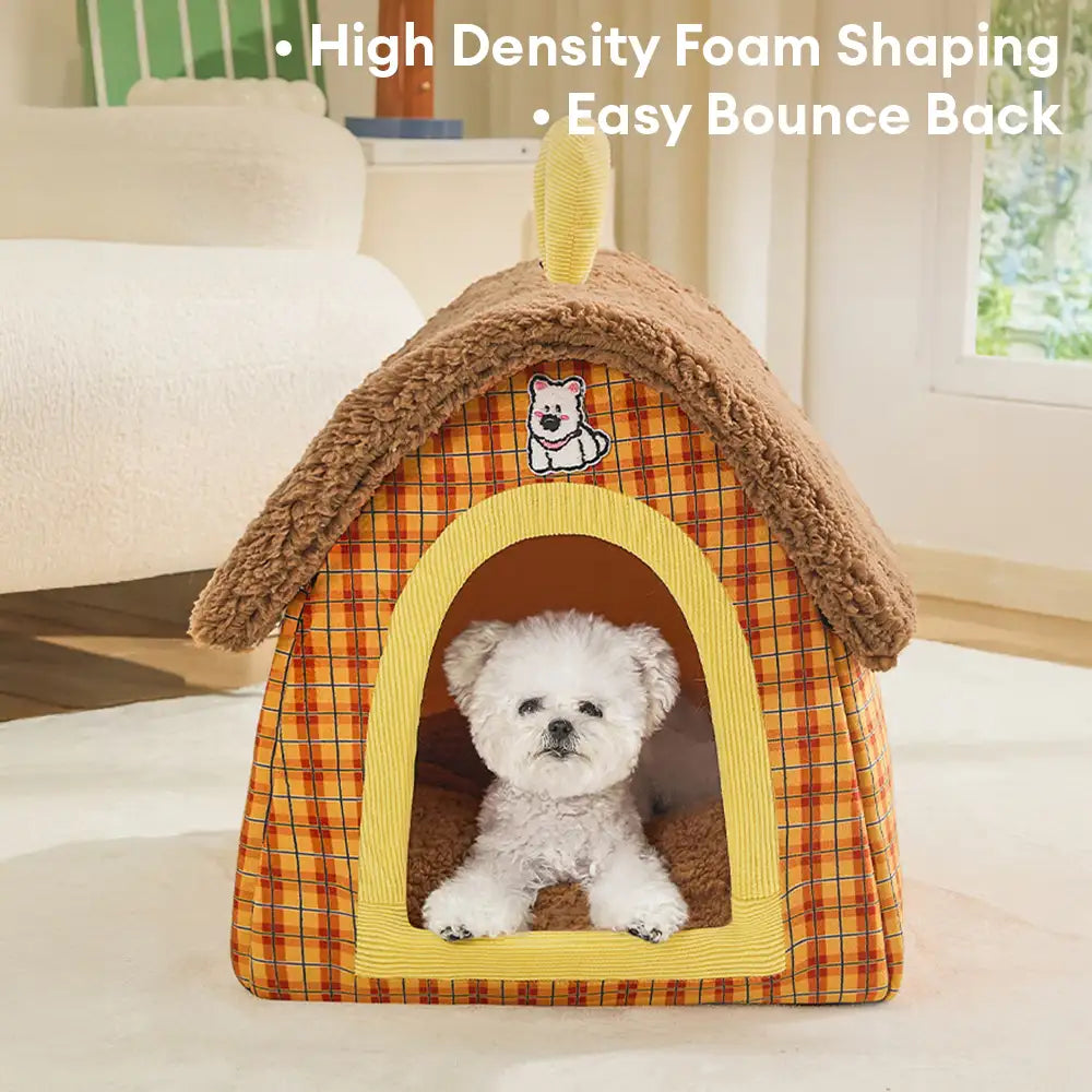 Caverne chat peluche vintage carreaux chaude pliable chien