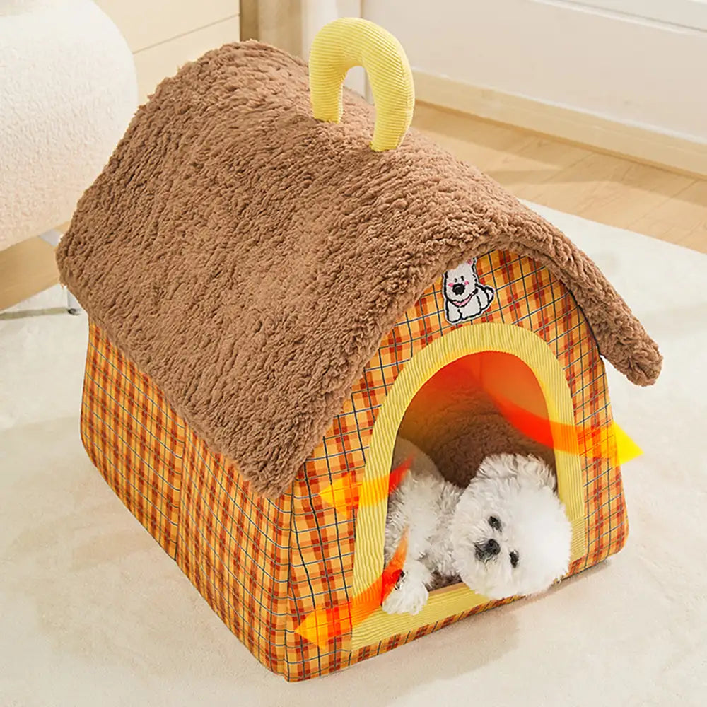 Caverne chat peluche vintage carreaux chaude pliable chien
