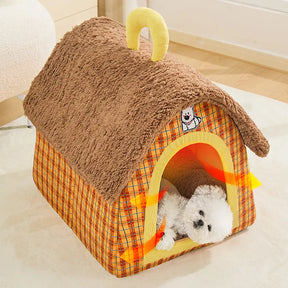 Caverne chat peluche vintage carreaux chaude pliable chien