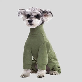 Survêtement en polaire douce et chaude à col montant pour chien à quatre pattes avec taille ajustable.