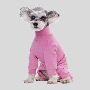 Survêtement en polaire douce et chaude à col montant pour chien à quatre pattes avec taille ajustable.