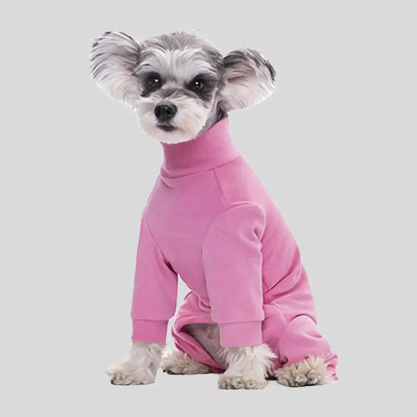 Survêtement en polaire douce et chaude à col montant pour chien à quatre pattes avec taille ajustable.
