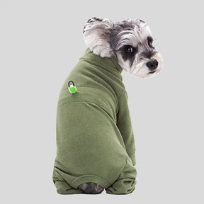 Survêtement en polaire douce et chaude à col montant pour chien à quatre pattes avec taille ajustable.