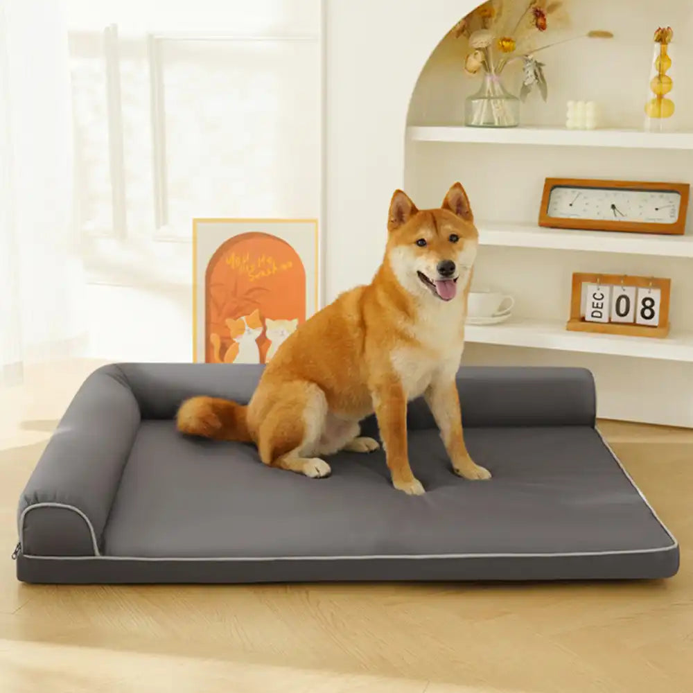 Lit orthopédique en mousse à mémoire étanche avec côtés en L pour grand chien
