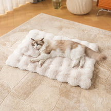 Tapis pour chien et chat en fausse fourrure de lapin ultra douce à motif ondulé avec oreiller pour animaux de compagnie