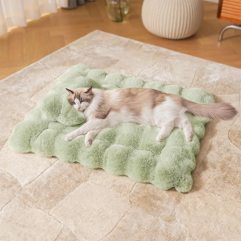 Tapis pour chien et chat en fausse fourrure de lapin ultra douce à motif ondulé avec oreiller pour animaux de compagnie