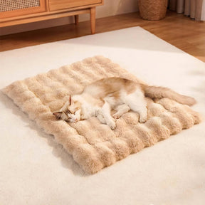 Tapis pour chien et chat en fausse fourrure de lapin ultra douce à motif ondulé avec oreiller pour animaux de compagnie