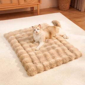 Tapis pour chien et chat en fausse fourrure de lapin ultra douce à motif ondulé avec oreiller pour animaux de compagnie