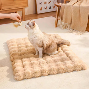 Tapis pour chien et chat en fausse fourrure de lapin ultra douce à motif ondulé avec oreiller pour animaux de compagnie