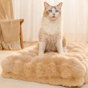 Tapis pour chien et chat en fausse fourrure de lapin ultra douce à motif ondulé avec oreiller pour animaux de compagnie