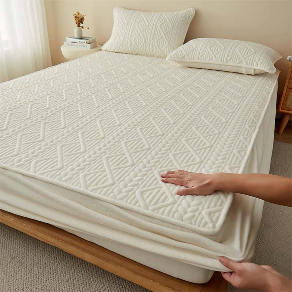 Housse de matelas en velours de lait matelassé avec un rembourrage géométrique inspiré du blé