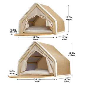 Tente pour chat tout-en-un avec toit griffoir et espace de couchage confortable