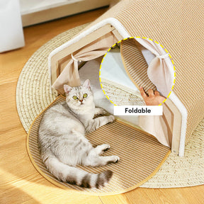 Tente pour chat tout-en-un avec toit griffoir et espace de couchage confortable
