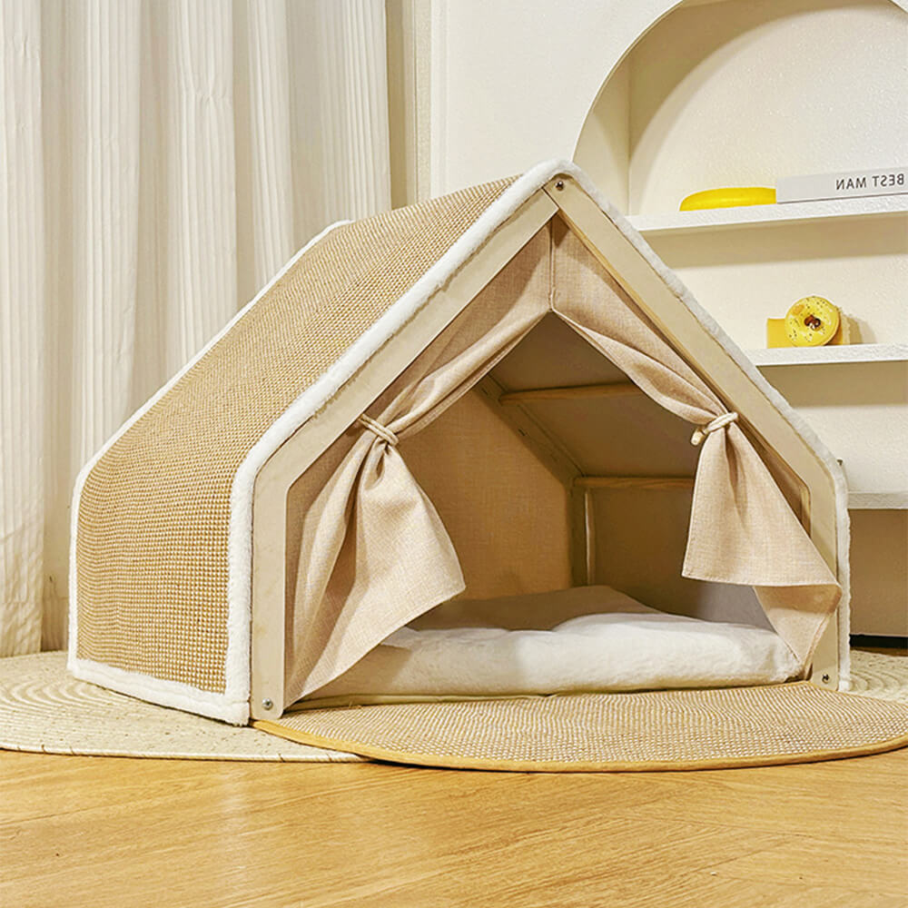 Tente pour chat tout-en-un avec toit griffoir et espace de couchage confortable