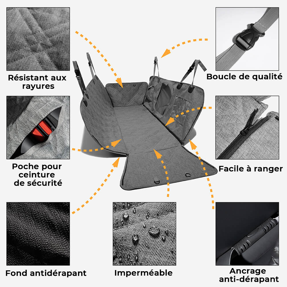 Couvre-siège de voiture pour chien en tissu oxford imperméable et résistant aux rayures en tissu cationique