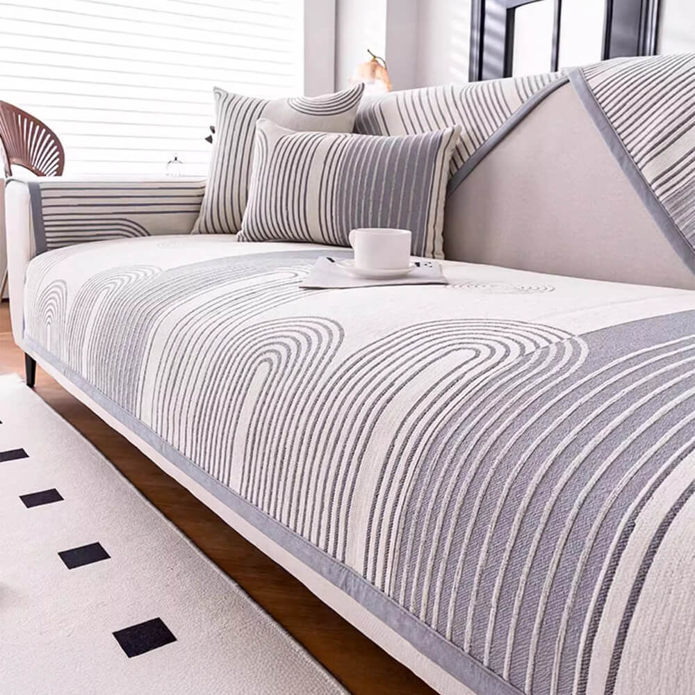 Housse canapé motif arc en chenille résistante aux griffures