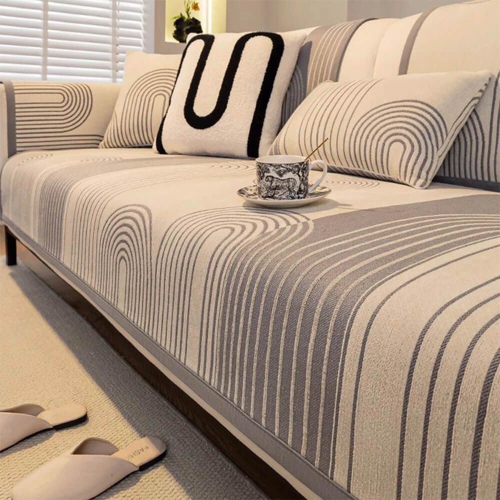 Housse canapé motif arc en chenille résistante aux griffures