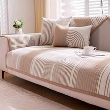 Housse canapé motif arc en chenille résistante aux griffures