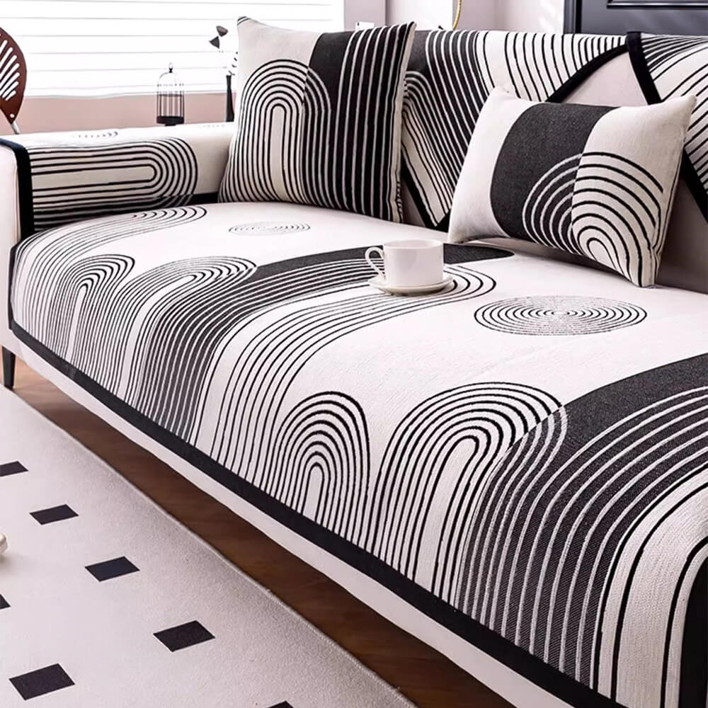 Housse canapé motif arc en chenille résistante aux griffures