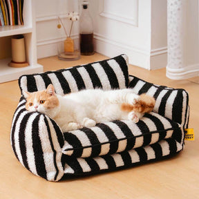 Canapé-lit double couche en fausse laine d'agneau à rayures pour chat tendance