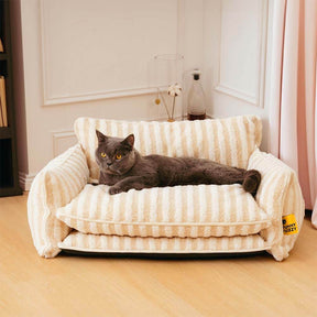 Canapé-lit double couche en fausse laine d'agneau à rayures pour chat tendance