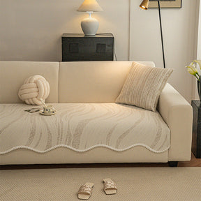 Housse de canapé en soie glacée toucher frais style minimaliste avec bord tressé