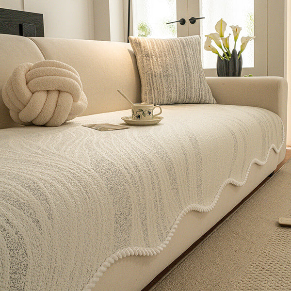 Housse de canapé en soie glacée toucher frais style minimaliste avec bord tressé