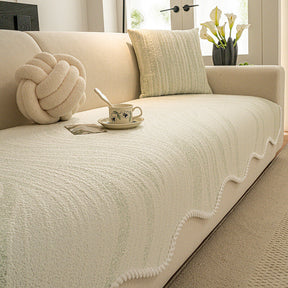 Housse de canapé en soie glacée toucher frais style minimaliste avec bord tressé
