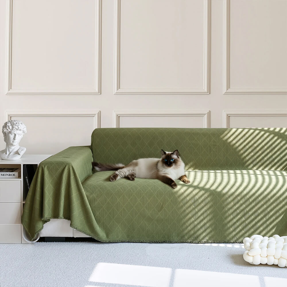 Housse de canapé toute saison en chenille avec motif diamant anti-griffures de chat