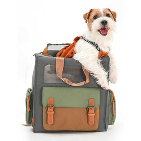 Sac à dos de transport pour animaux de compagnie en toile imperméable et respirante bicolore