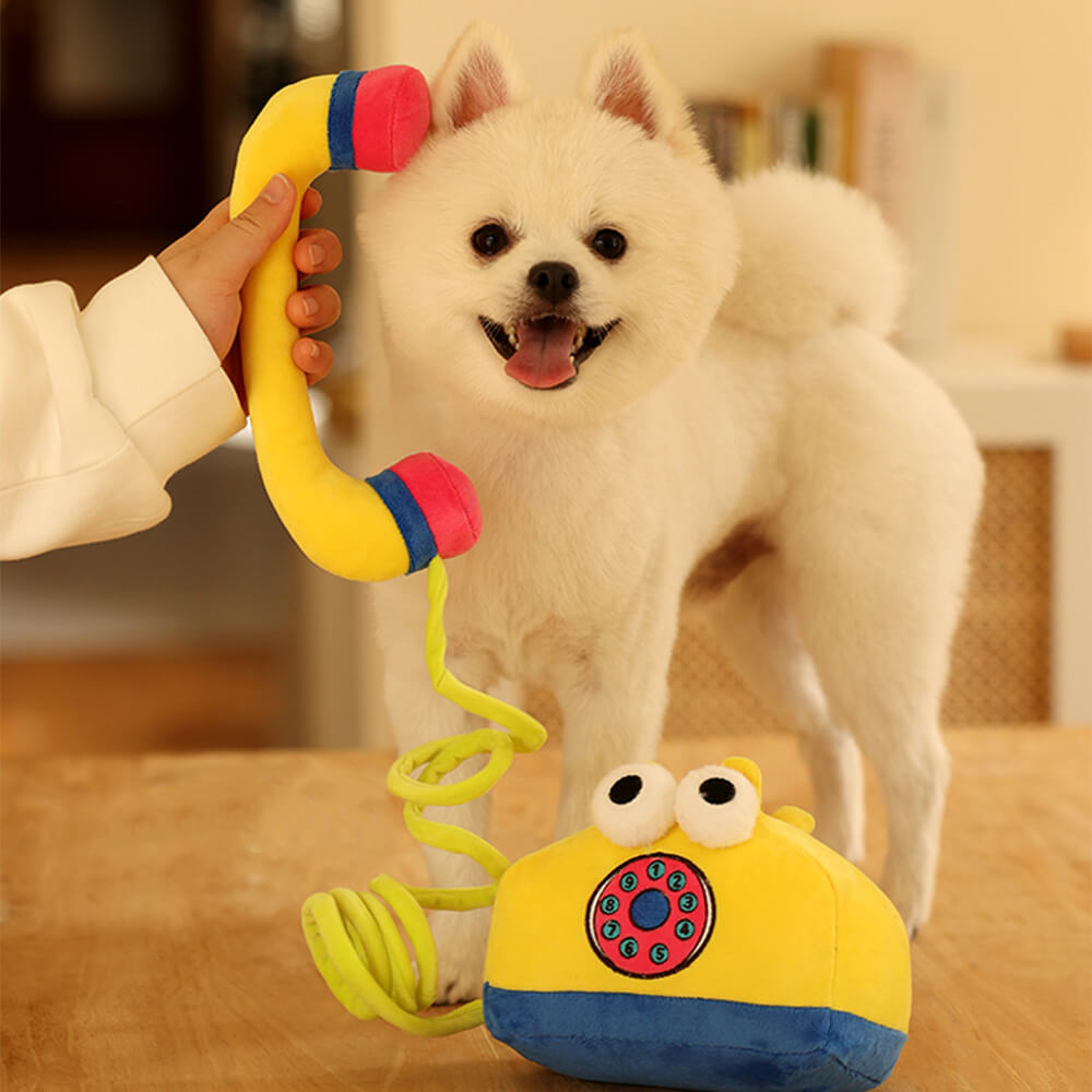 Jouet pour Chien Interactif en Peluche Nettoyeur de Dents Sifflant Téléphone Fixe