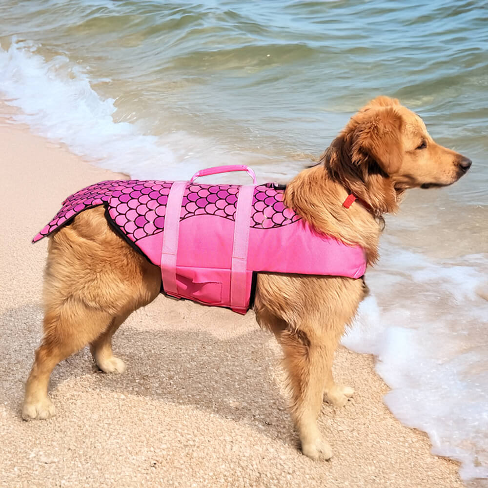 Gilet de sauvetage pour chien style sirène ou requin ajustable et sécurisé