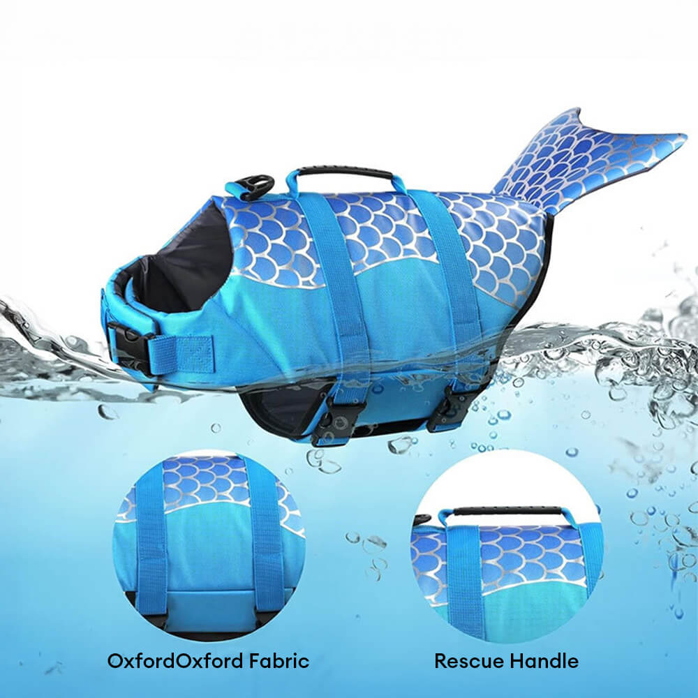 Gilet de sauvetage pour chien style sirène ou requin ajustable et sécurisé