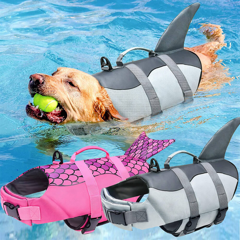 Gilet de sauvetage pour chien style sirène ou requin ajustable et sécurisé