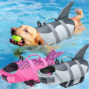 Gilet de sauvetage pour chien style sirène ou requin ajustable et sécurisé