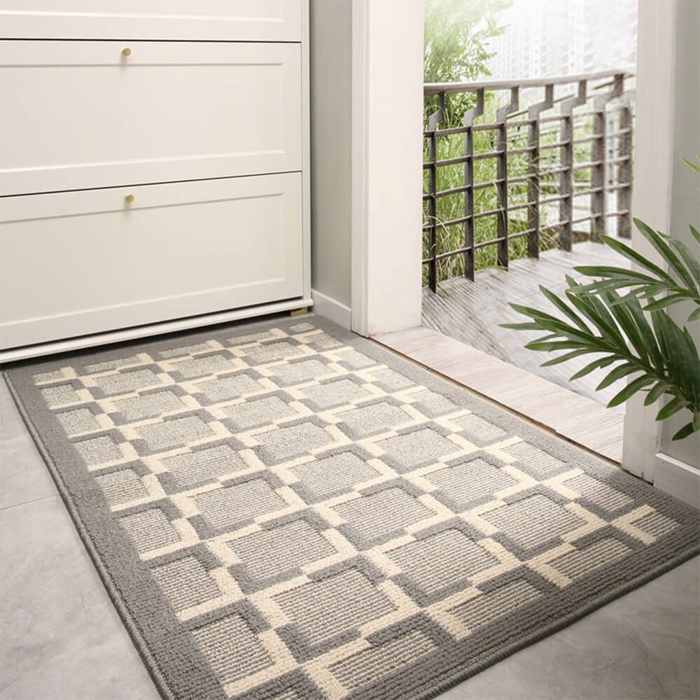Tapis de porte avant moderne à carreaux anti-tache et antidérapant pour pattes boueuses de chien