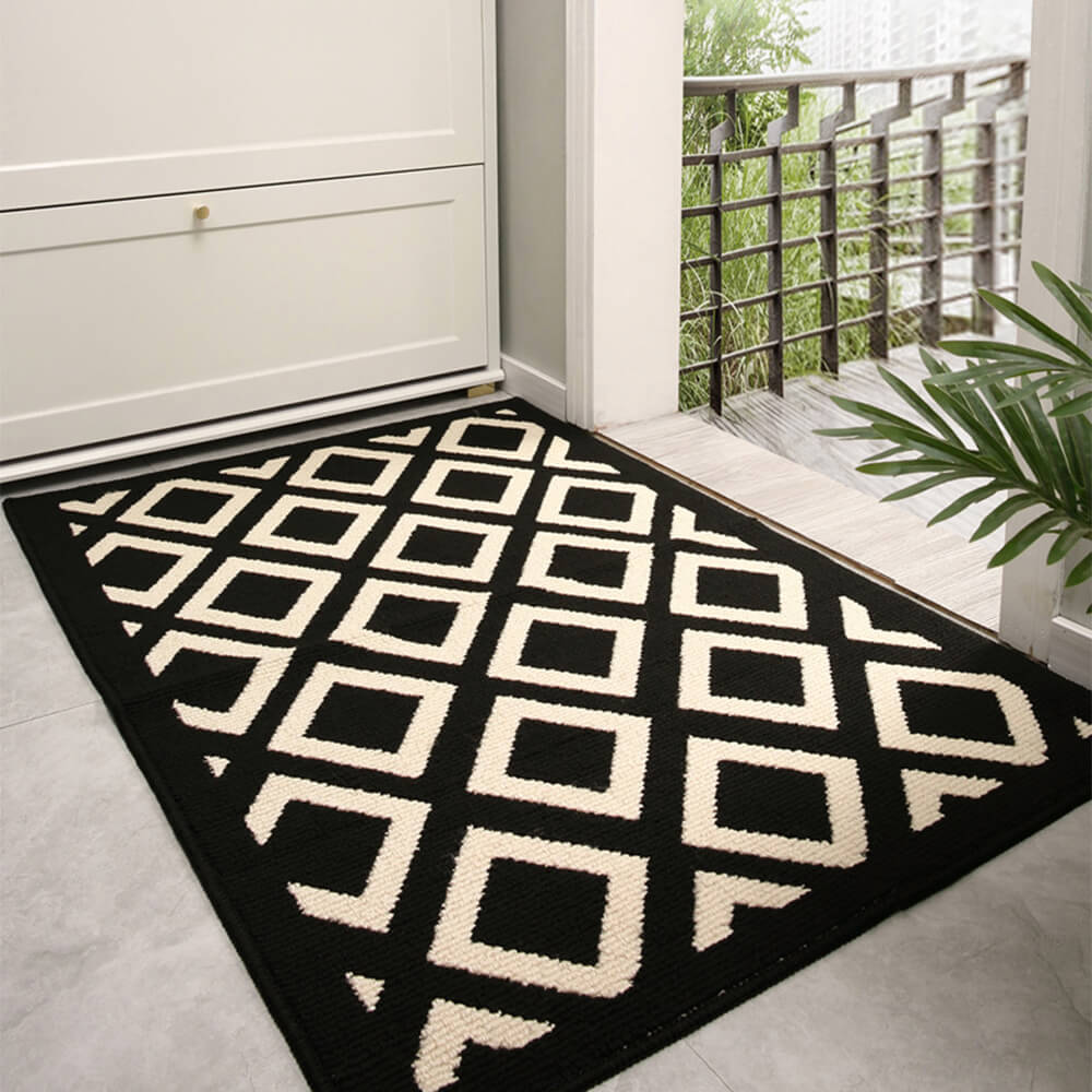 Tapis de porte avant moderne à carreaux anti-tache et antidérapant pour pattes boueuses de chien