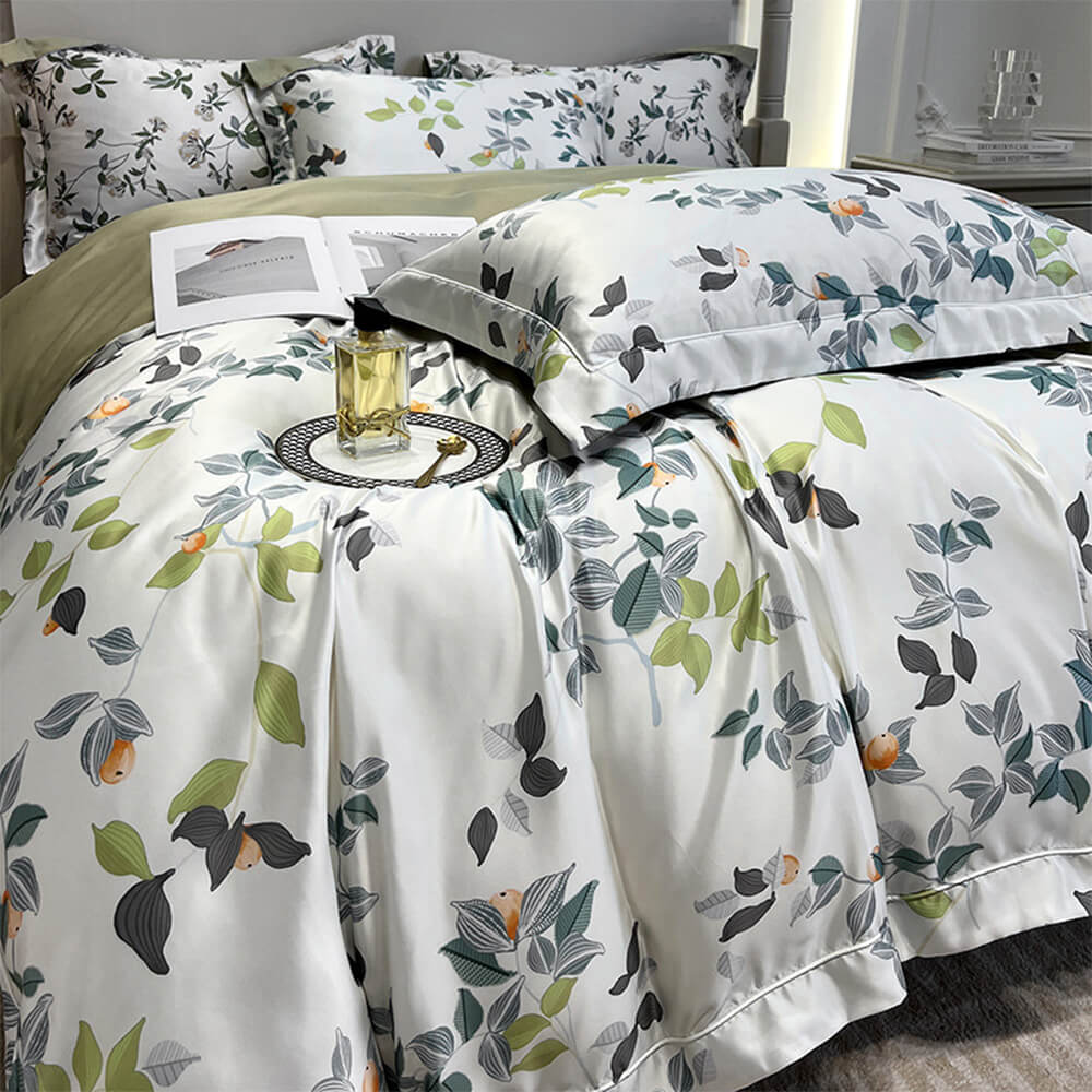 Parure de lit d'été en soie glacée naturelle imprimée florale nordique