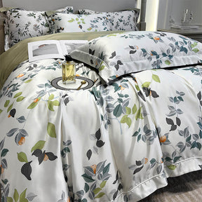 Parure de lit d'été en soie glacée naturelle imprimée florale nordique