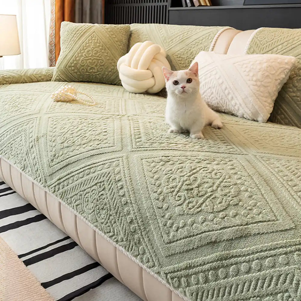 Housse de canapé en peluche sculptée style nordique toutes saisons antidérapante