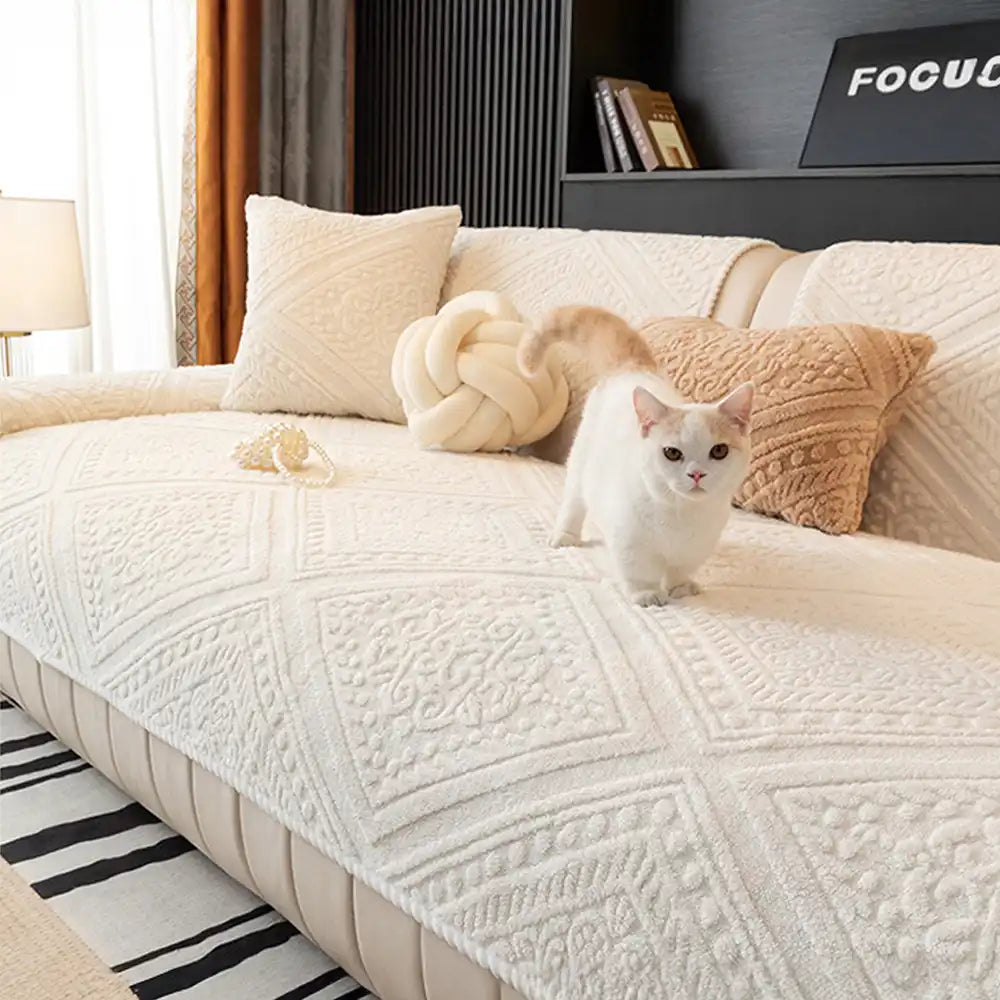 Housse de canapé en peluche sculptée style nordique toutes saisons antidérapante