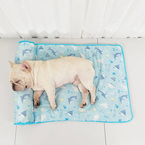 Tapis pour chien en soie glacée respirante et rafraîchissante série Océan avec oreiller