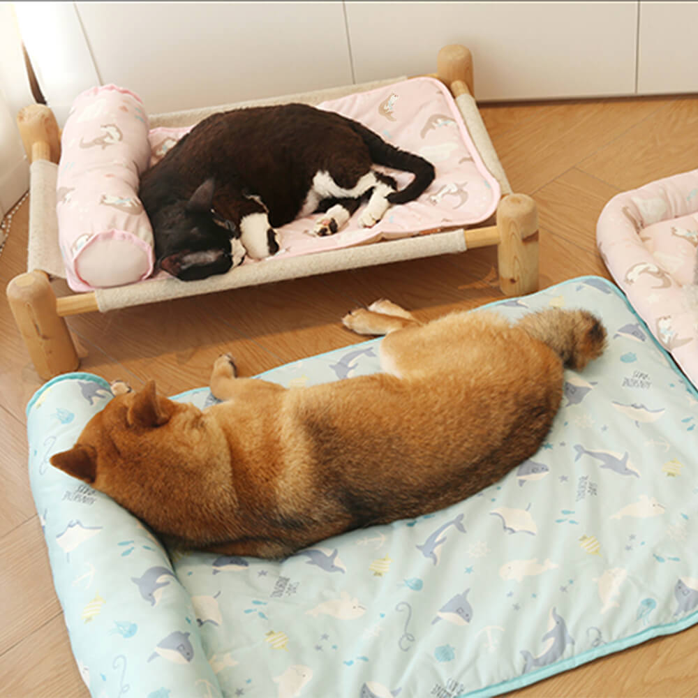Tapis pour chien en soie glacée respirante et rafraîchissante série Océan avec oreiller
