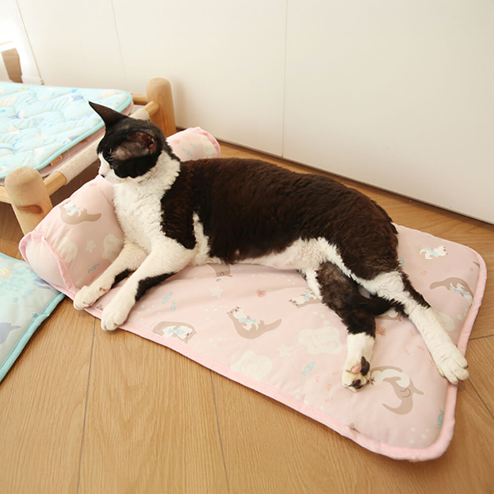 Tapis pour chien en soie glacée respirante et rafraîchissante série Océan avec oreiller