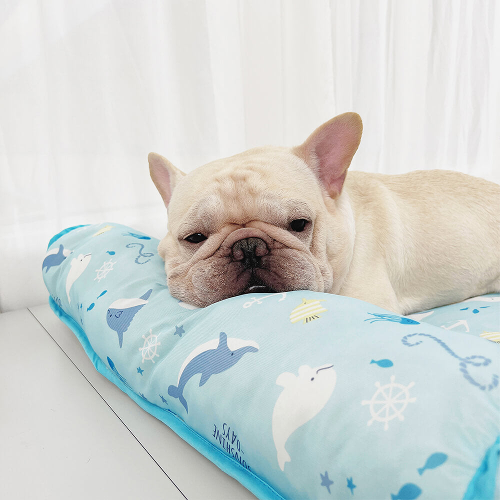Tapis pour chien en soie glacée respirante et rafraîchissante série Océan avec oreiller